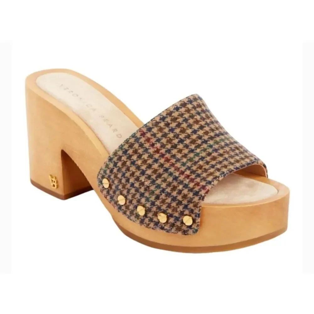 Veronica Beard Hannalee Hazelwood Houndstooth Wooden Clog NWB Size 6 1/2